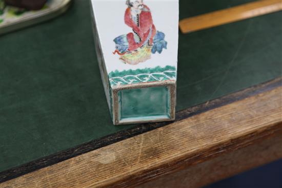A Chinese famille rose square baluster vase, mid 19th century, 30.5cm, some restoration